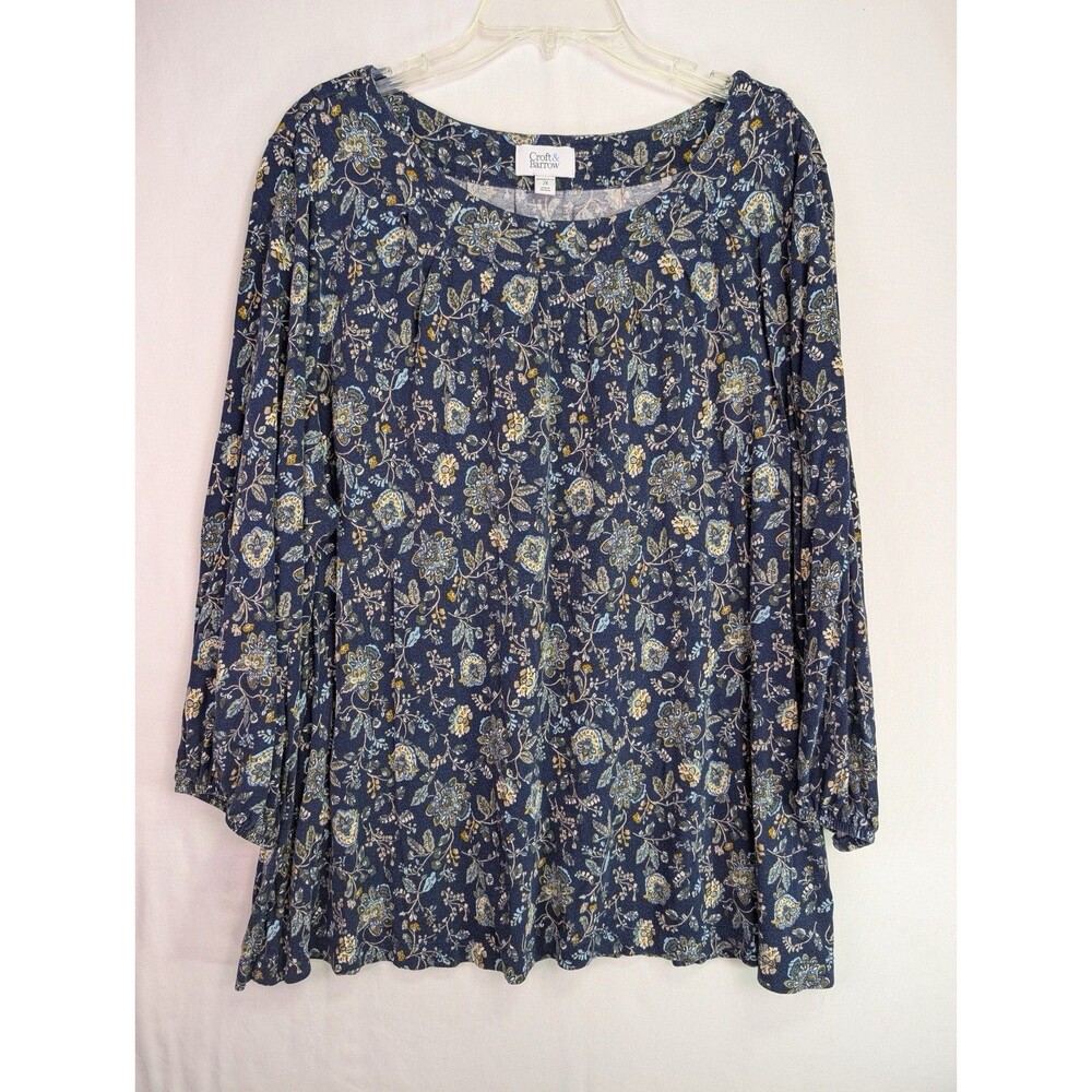 Croft & Barrow 2X Blue Multicolor 3/4 Sleeve Floral Boho Tunic Top - Picture 2 of 8